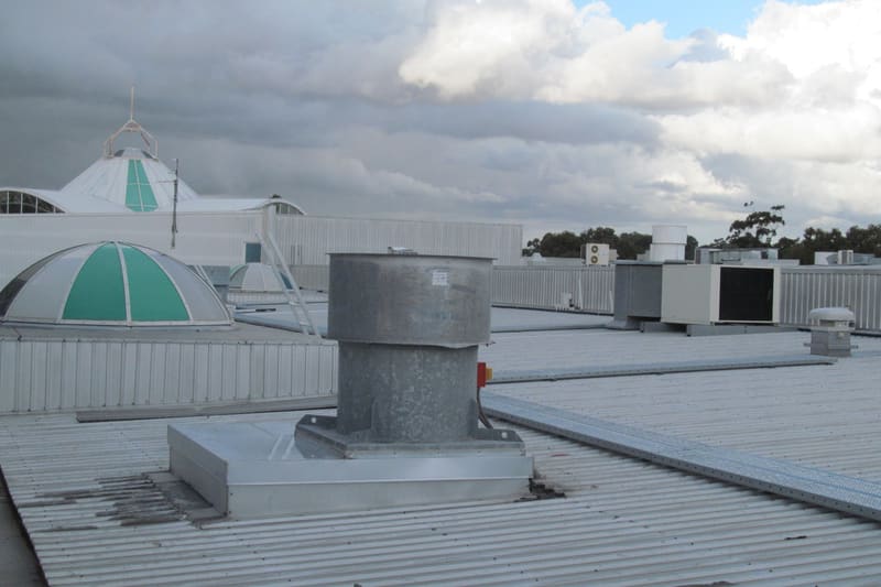A commercial flat roof carrying ventilation and air-conditioning plant